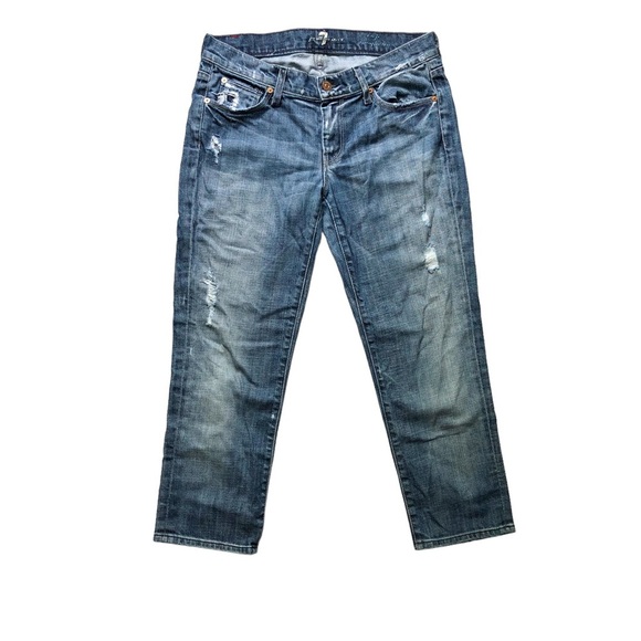 7FAM Crop Straight Leg Distressed Size 28 Capri Summer Jeans - Picture 2 of 13